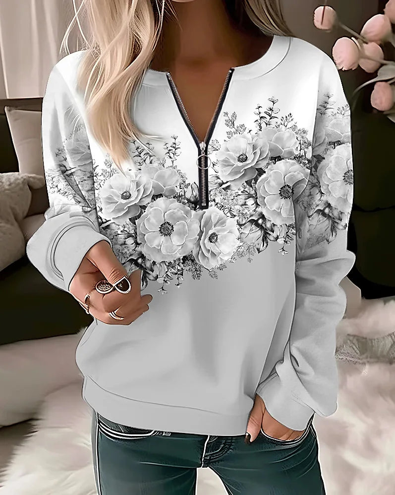 Women's Hoodies Women Fashion Floral Hoodies Flower Painting Sweatshirt Zip Up Hoodie Oversized Sudaderas Harajuku Coats Elegant - Matrix Studios