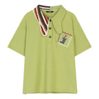 ELFSACK Asymmetric Crochet Collar Polo Shirt with Cartoon Embroidery for Women - Matrix-studios.com