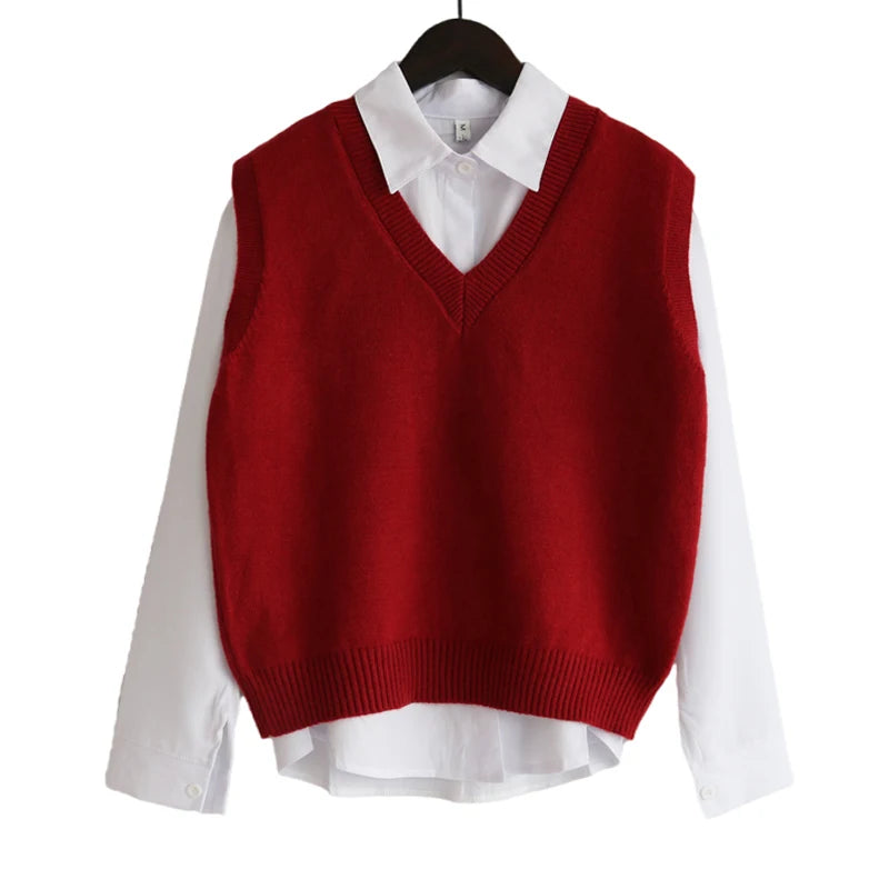 Fall Winter Sweater Vest Women 2026 Korean Fashion V Neck Sleeveless Knitted Pullover Waistcoat Female Loose Spring Jumper - Matrix Studios