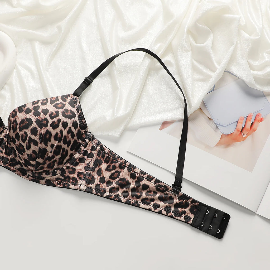 New leopard print European and American 3/4 cup lingerie paired with thong sexy women's underwear set push up bra B2087 - Matrix-studios.com