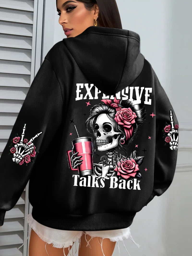 Expensive Talks Back Funny Printing Womens Hoodie Loose Multicolor Pullovers Fleece Autumn Sportswear Casual Pocket Hoody - Matrix Studios