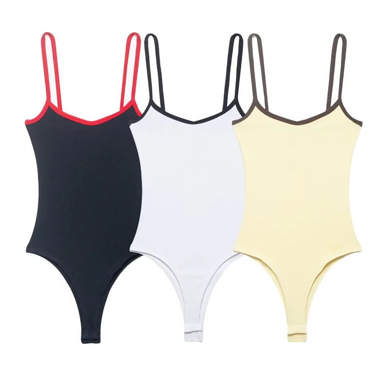 Women's Bodysuit 2026 New Fashion Spring Summer Color-block Trim Jumpsuit for Women Chic Personality Spaghetti Strap Bodysuit - Matrix Studios