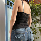 Black See Through Lace Cami Crop Tops Women Summer Y2K Clothes Sleeveless V Neck Sexy Tanks Camis Aesthetic 2000s Gothic Tees - Matrix-studios.com