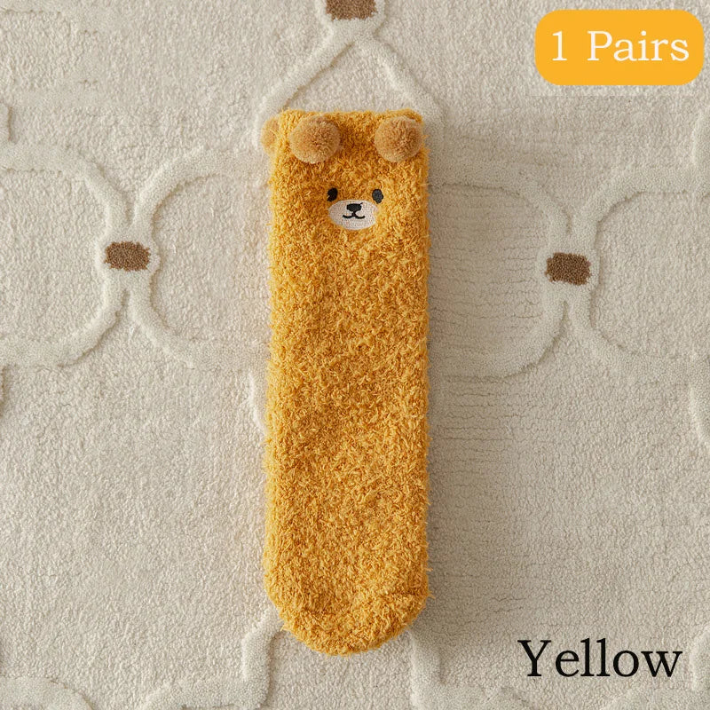 Cute Bear Winter Socks Women's Thickened Plush Warm Comfortable Sleeping Sock Cute Cartoon Lovely Floor Socks Mid Tube Socks - Matrix Studios