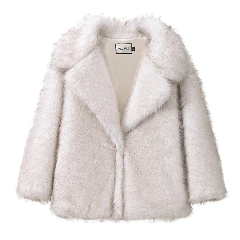 Neo Mint 2024 Winter Faux Fur Coat Women Brand Fashion Fluffy Fox Fur Outerwear Overcoat Girl Street Style Furry Warm Jacket - Matrix Studios