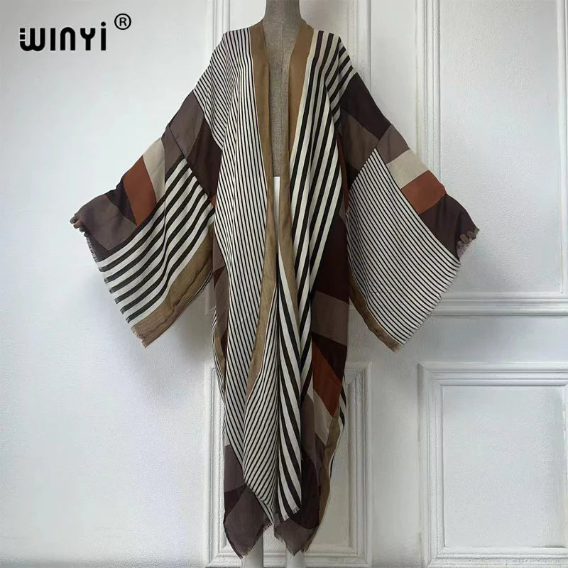 WINYI Africa Summer Fashion Kimono Maxi Dress Beach Cover Up Women Cardigan Boho Sexy Coat Geometric Print Kaftan Beach Outfits - Matrix Studios
