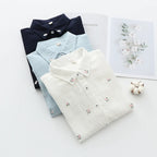 2026 Spring Autumn New Fresh Cotton Yarn Ladies Long Sleeve Shirt Flower Embroidered Women's Casual Shirt Female Blouse Clothes - Matrix-studios.com