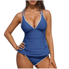Women Tankini Swimsuit Color Block Tummy Control V Neck Push Up Top High Waisted Swim Bottom 2026 Summer Two Piece Bathing Suit - Matrix-studios.com