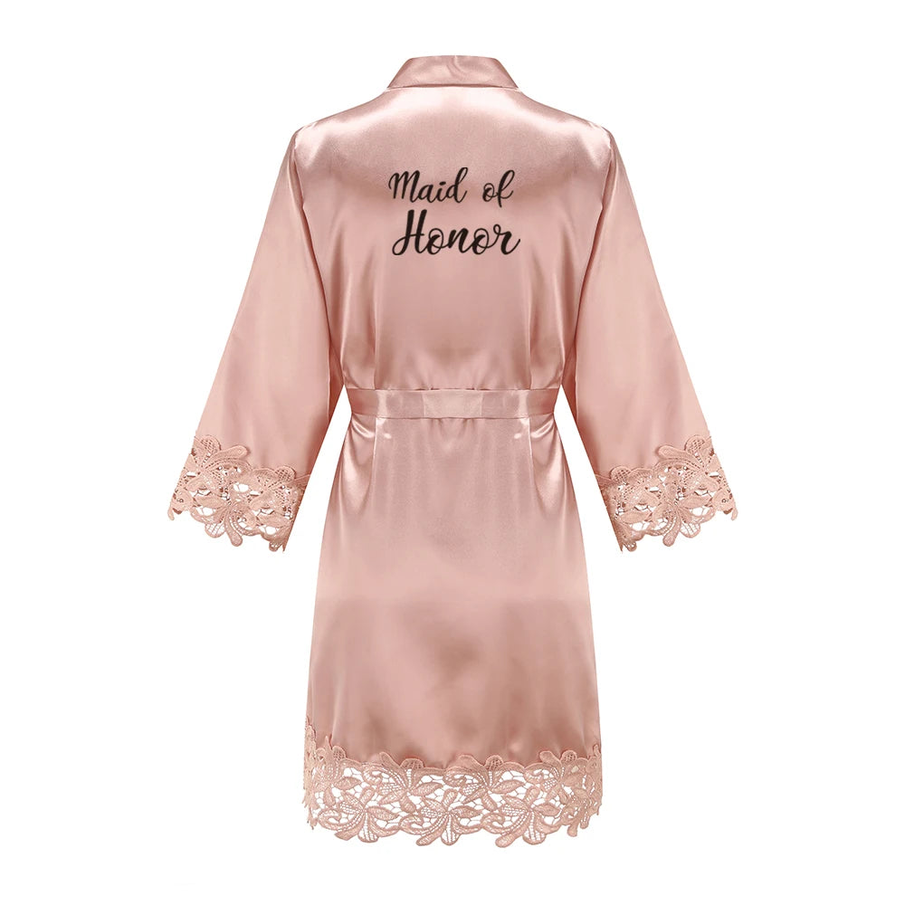 Bridesmaid Robes Rose Gold Bride Robe Wedding Bridesmaid Gift Satin Lace Robe Bridal Dressing Gown Bachelorette Party Pajamas - Matrix-studios.com