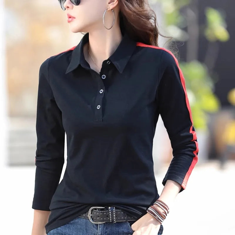 European Station Long sleeved T-shirt Women's Summer New Fashion Light Luxury Pure Cotton Polo Neck Casual Large Size Loose Top - Matrix-studios.com