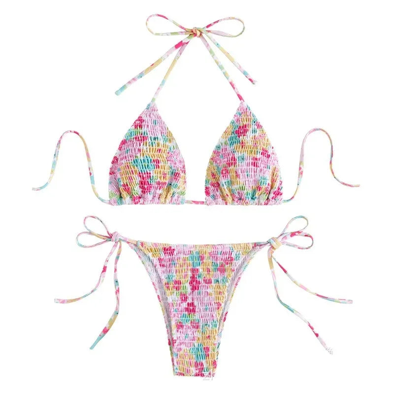 sexy floral print halter bikinis sets biquini high waist thong swimsuit Swimwear Biquini conjunto de bikini tankini beachwear - Matrix-studios.com