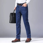 2025 men's fashion business jeans classic style casual elastic slim fit jeans men's denim pants black blue - Matrix Studios