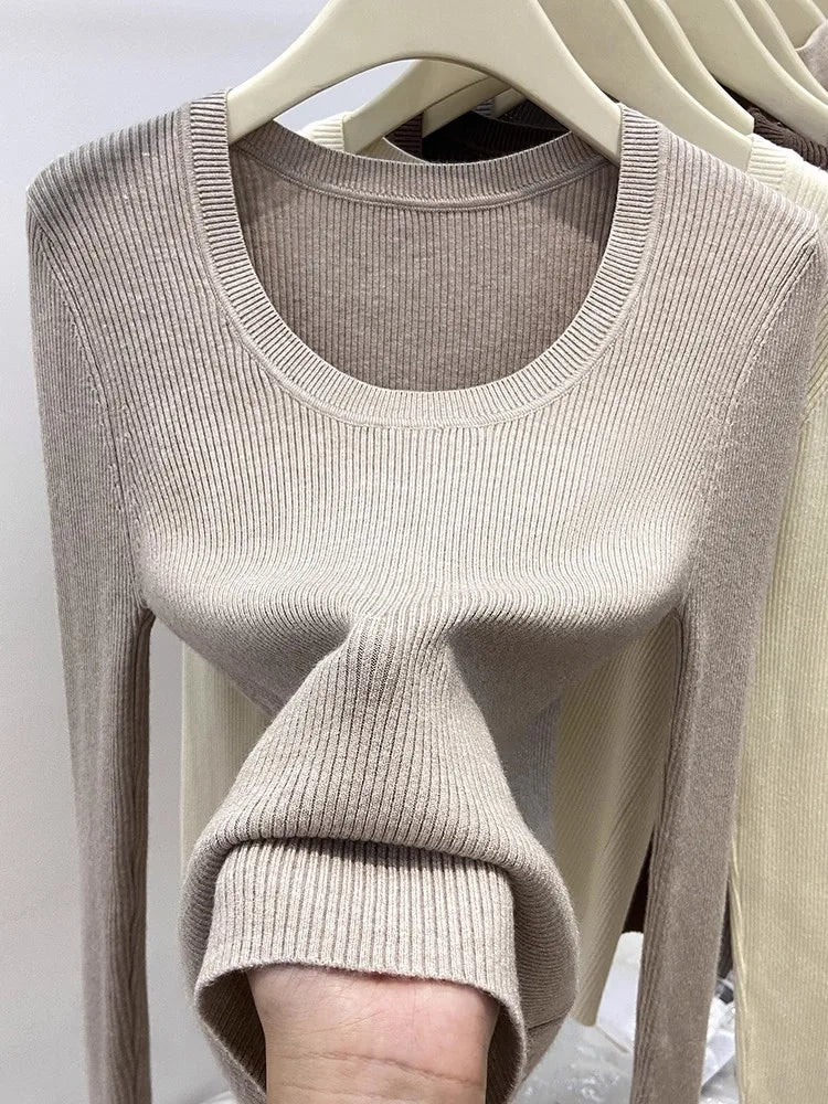 Zjaiss Solid Color O-neck Knitted Pullovers 2026 Women's Autumn Winter New Slim Fit Sweater Soft Warm Simple Base Layer Top - Matrix Studios