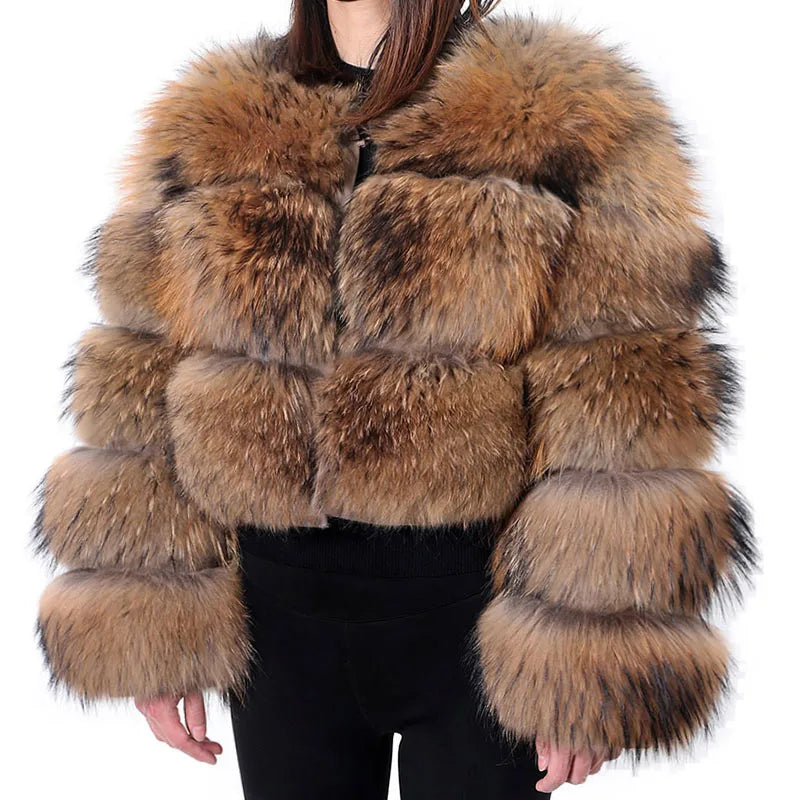 MAOMAOKONG Super Hot Winter Women Luxury Thick Real Raccoon Fur Coat Natural Fox Fur Jacket Plus Size Furry Jackets Female Vest - Matrix Studios