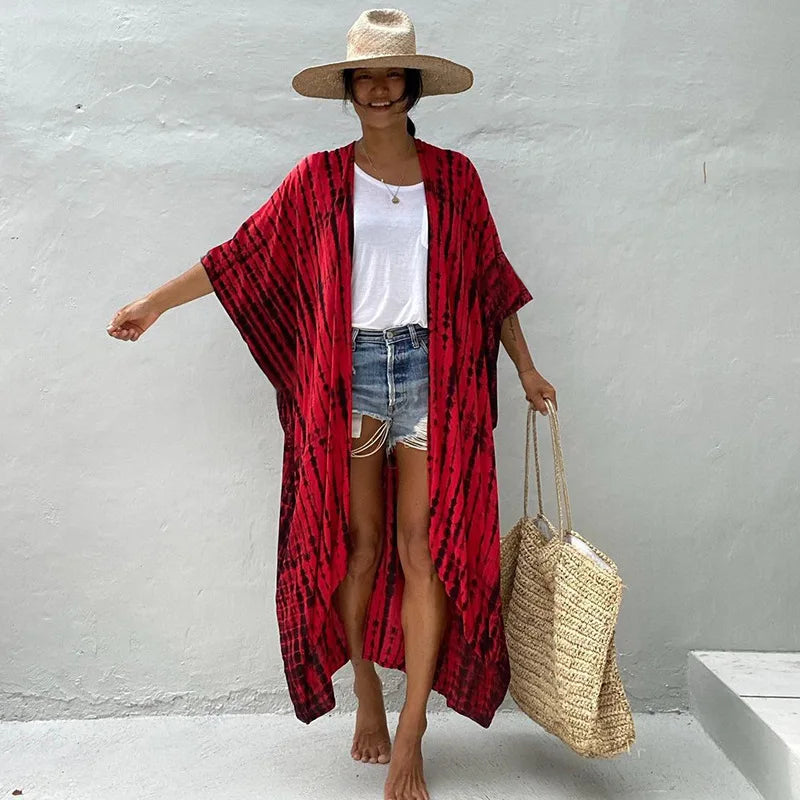 Beach Cover Ups for Swimwear Women Black Tie Dye Kimono Swimsuit Cape Summer Dress 2022 Beachwear Outfits Sales - Matrix Studios
