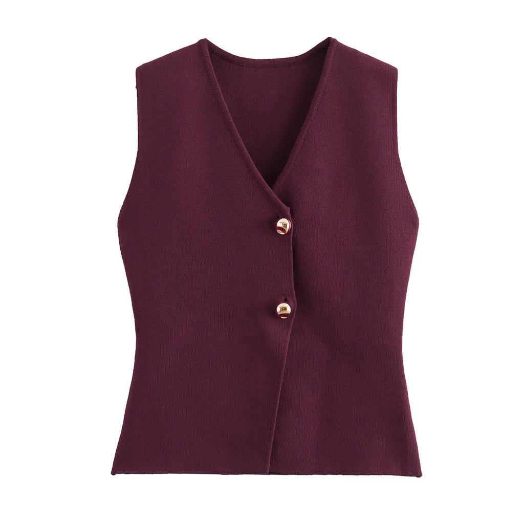 MUJER Woman Knit Vest Top Cropped Sleeveless Vests for Women 2025 Button Summer Vest Top Women Waistcoat Knitted Short Tops - Matrix Studios