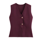 MUJER Woman Knit Vest Top Cropped Sleeveless Vests for Women 2025 Button Summer Vest Top Women Waistcoat Knitted Short Tops - Matrix Studios