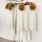 Reality Fur Jacket Pullover Set Woman Spring Knitted Suit Knitwear Female Real Fox Fur Collar Sweater Lady Autumn Knitted New - Matrix Studios