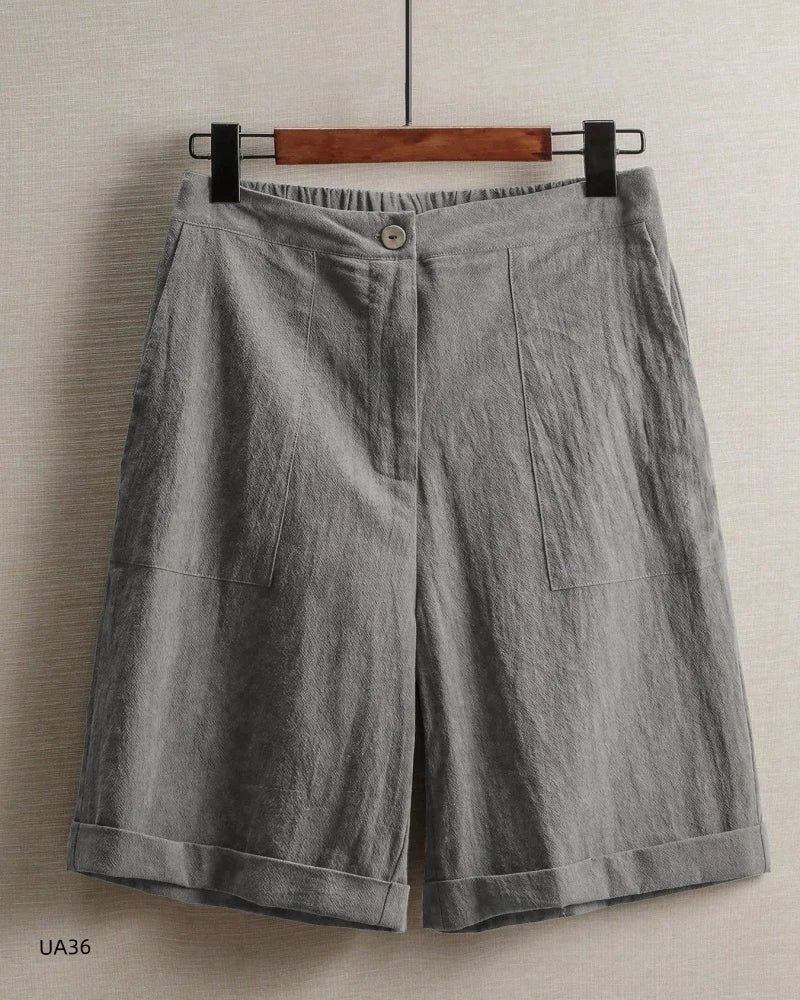 Comfort Ladies High Waist Cotton Linen Bermuda Shorts for Women Casual Loose Fit Summer Knee-Length fashion streetwear - Matrix Studios