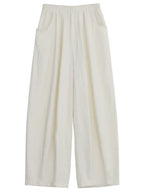 CHIC VEN Women White Pants Solid Casual Elastic Waist High Waisted Pleated Wide Leg Female Trousers  Fold Summer 2025 Clothing