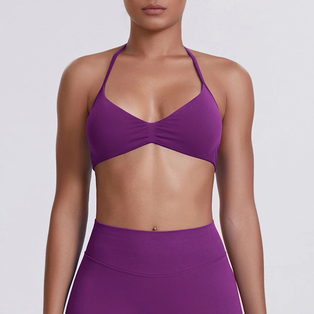 Sexy Neck Strap Bra for Woman Summer Breathable Backless Yoga Bra Women Fitness Solid Color Yoga Sports Bra Workout Top - Matrix-studios.com