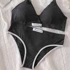 Women Cotton Bra Set Sexy Briefs Low Waist Panties Wire Free Bralette Sport Lingerie Vneck Brassiere Female Underwear Set - Matrix-studios.com