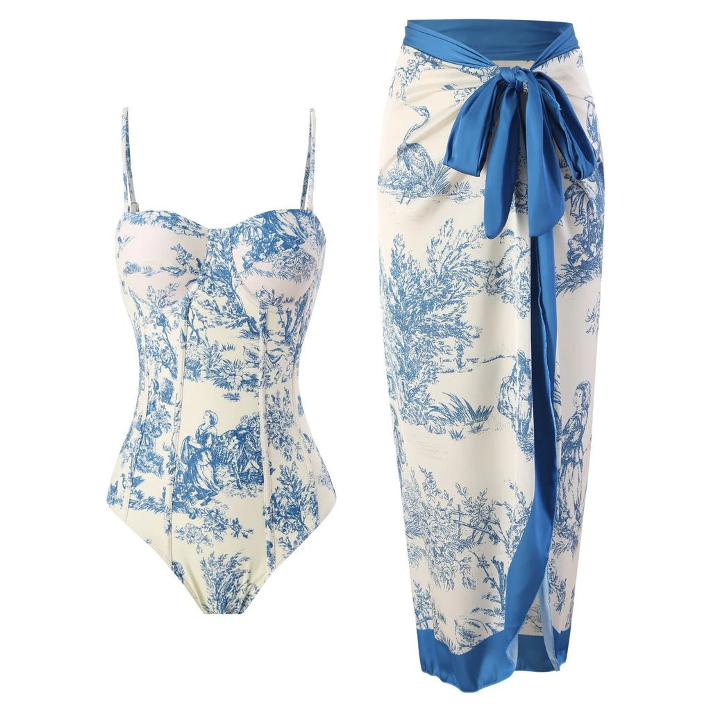 Women Swimwear Swimsuit Two-piece set Summer Print Bodysuit Bikini Set Beach Style Wear Maxi Dress Skirt One-piece swimsuit - Matrix Studios