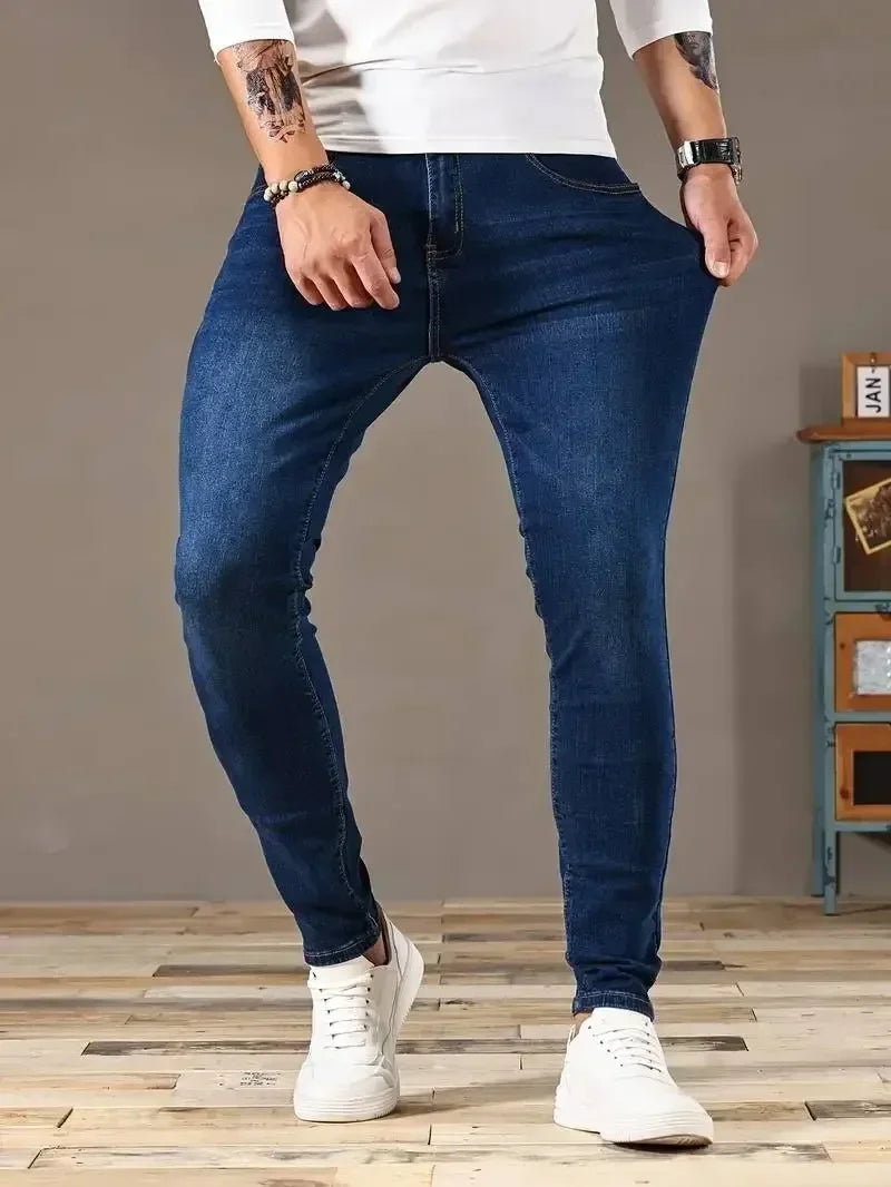 Men Jeans Stretch Skinny Denim Pants Solid Color Black Blue Spring Luxury Street Harajuku Hip-Hop Style Slim Fit Trousers Brand - Matrix Studios
