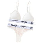 Women Lace Bra And Panties Set Sheer Polka Dot Lingerie Non-wire Bralette Sexy Low Rise Thongs Letter Band Mesh Underwear Set - Matrix-studios.com