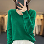 100% pure wool cashmere sweater women's V-neck pullover casual knit top autumn and winter women's coat Korean fashion - Matrix Studios