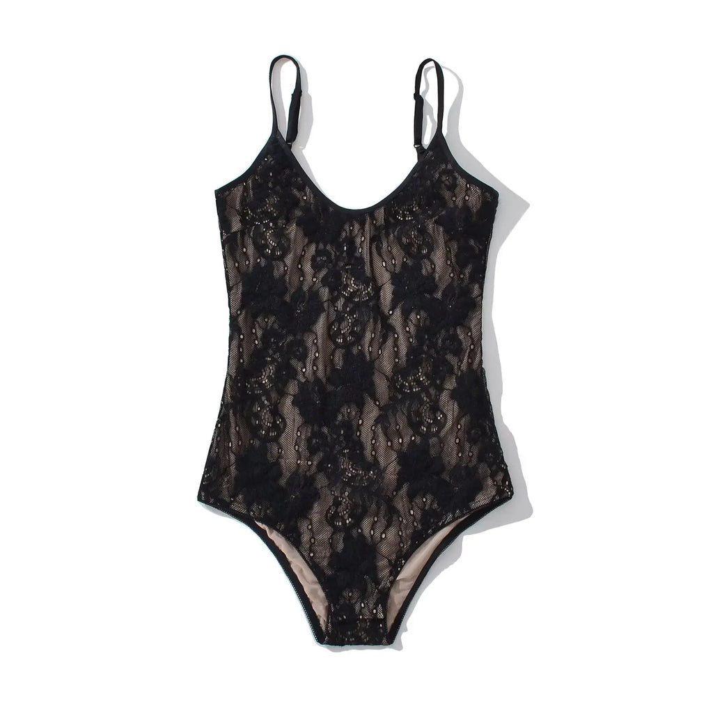 Sexy See Through Lace With Lining Backless Spaghetti Strap Bodysuit Woman Sling Tight Short Jumpsuit Slim Fit Rompers Playsuits - Matrix-studios.com