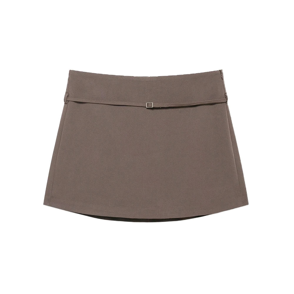 Women's Solid Color Skort with Belt Side Zipper Casual Shorts Skirts Fashionable And Stylish Women's Clothing - Matrix Studios