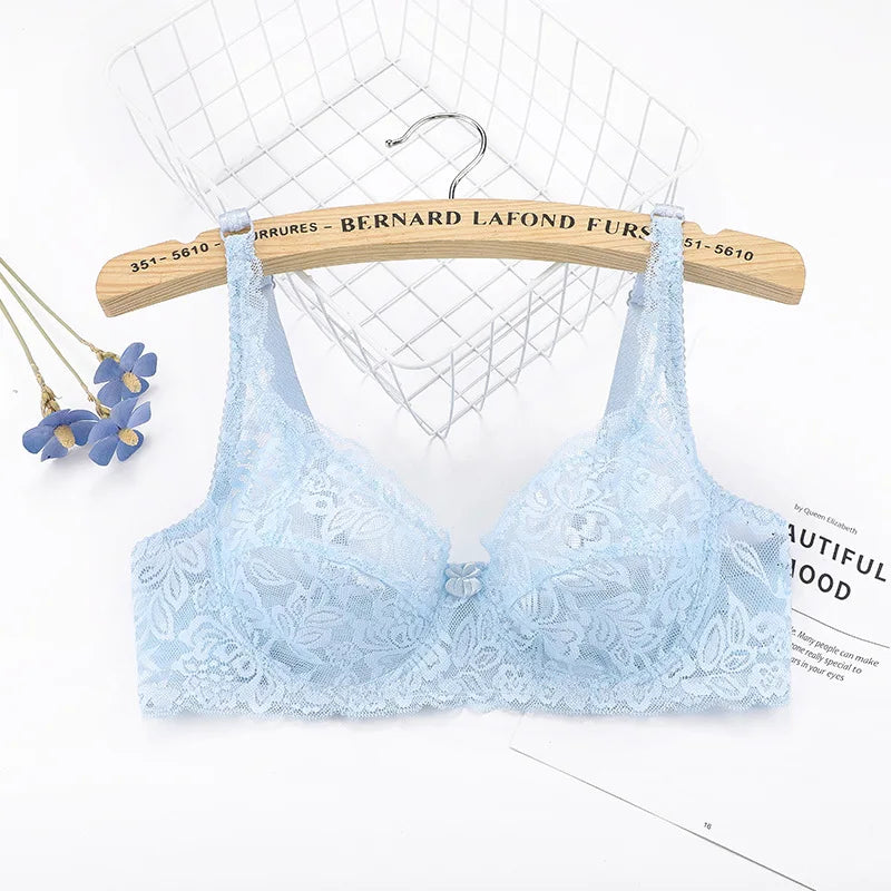 Plus Size Lace Ultra-thin Push Up Bra Women Sexy Hollow Out Lingerie Lady Lace Transparent Underwear Female Embroidery Solid Bra - Matrix Studios