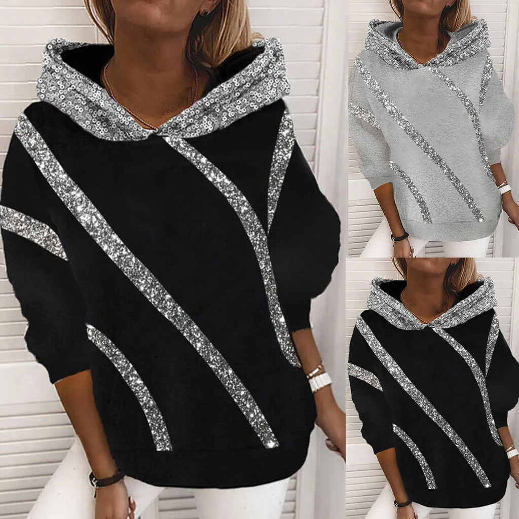 Fashion Trend Autumn and Winter Pop Hot Sequins Printed Loose Hoodie Woman - Matrix Studios