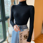 2026 Autumn Winter Women Long Sleeve Knitted Foldover Turtleneck Ribbed Pull Sweater Soft Warm Femme Jumper Pullover Clothes - Matrix Studios