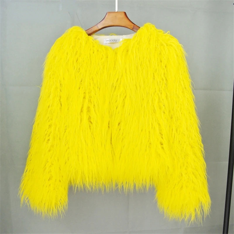 Colorful Warm Faux Women Fur Coat Loose Black White Pink Plush Coat Female Jacket Fur Autumn Winter Shaggy Outerwear - Matrix Studios