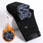 Winter Fleece Thick Warm Jeans Men's Slim Straight Elastic Denim Pants Casual Male Clothing Fashion Plush Trousers - Matrix Studios
