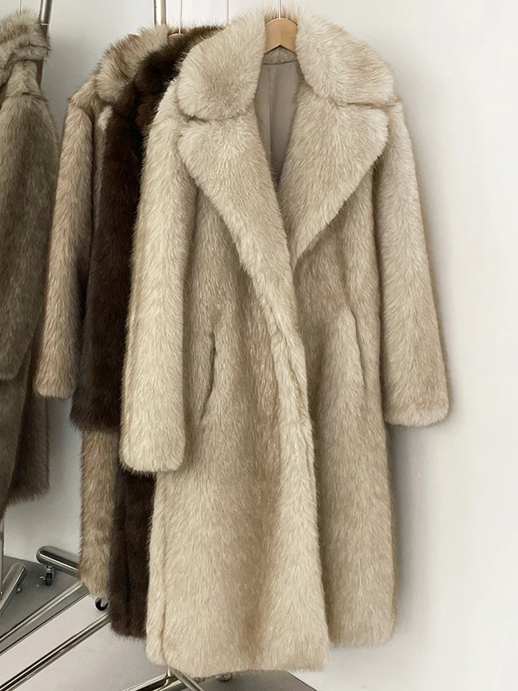 Mueyeruho 2025 Winter Women Faux Fur Jacket Coat Solid Khaki Long Sleeve Thick Warm Overcoat Outwear Fluffy Coat For Women - Matrix Studios