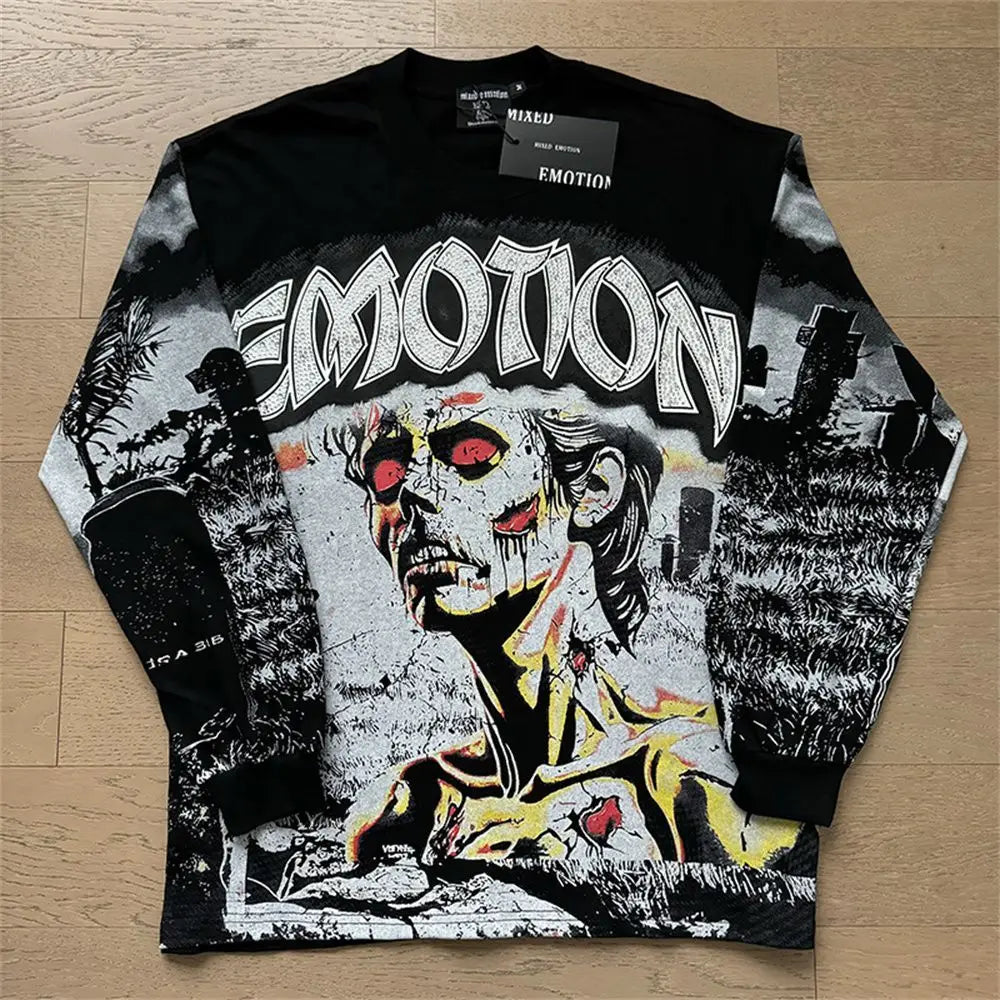 2026 New MIXED EMOTION Long Sleeve T-shirt Men Women High Street Full Print Best Quality Crewneck Hip Hop Oversized Tops - Matrix Studios