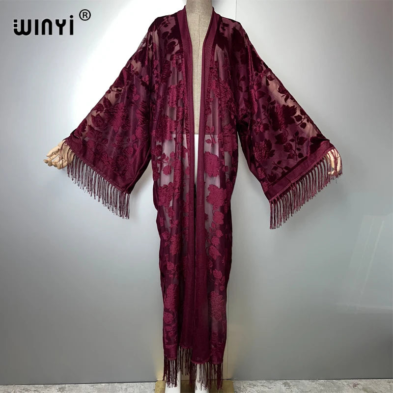 WINYI Kimono Perspective Sexy Cardigan Bikini Cover-up Holiday Maxi Beach Swimsuit Evening Party Dress Vestidos Fashion Kaftan - Matrix Studios