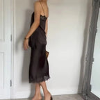 Tidalyf 2025 Women Two Piece Skirt Set Off Shoulder Lace Trim Cami Top with Split Hem Midi Skirt Sexy Elegant Outfit - Matrix-studios.com