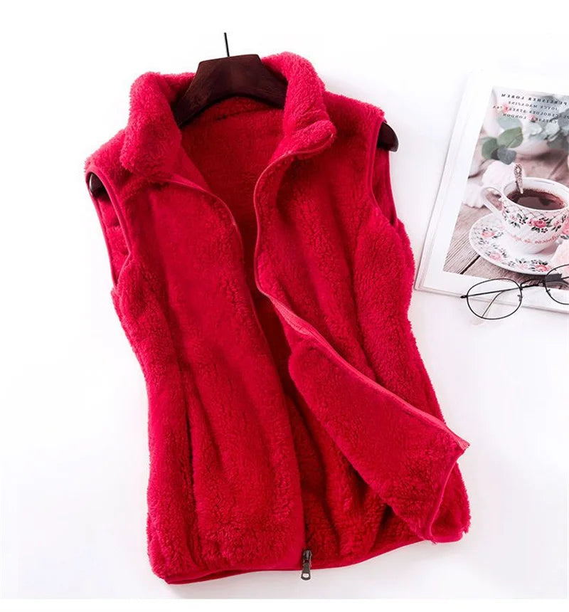 2026 Autumn Winter Polar Fleece Vest Women Coat High Collar Zipper Sleeveless Jacket Warm Coral Velvet Vest Female Waistcoat 4XL - Matrix Studios
