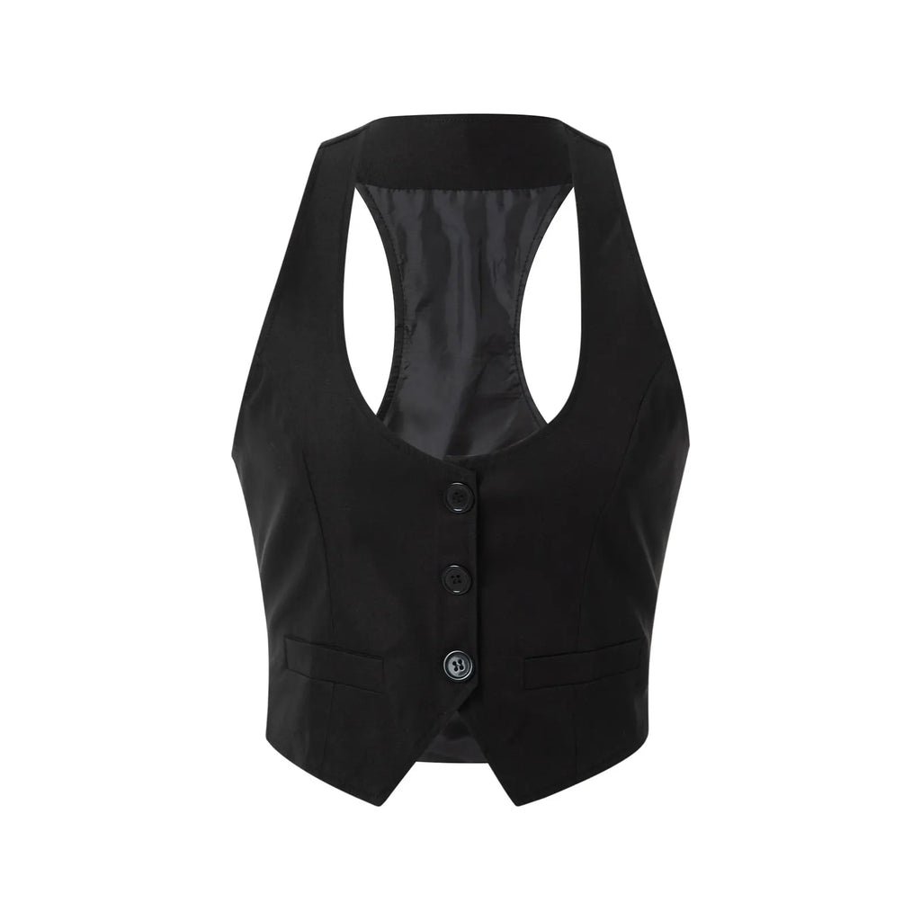 Women Waistcoat  Vintage Sleeveless V Neck Button Down Vest Blazer Fashion Top - Matrix Studios