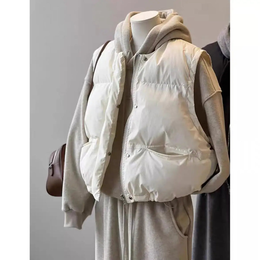 Korean Fashion Women Winter Warm Cotton Padded Jacket Sleeveless Big Pockets Thick Vests for Women - Matrix Studios
