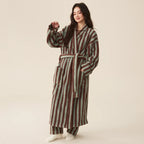 Thickened Flannel Robe Pants Pajamas Set Autumn Winter New Couple Coral Velvet Women Men Bathrobe Striped Lengthed Home Clothes - Matrix-studios.com