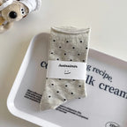 Women's spring summer thin vintage cream curled-edge women's socks polka dot mid-tube socks artistic socks women - Matrix Studios