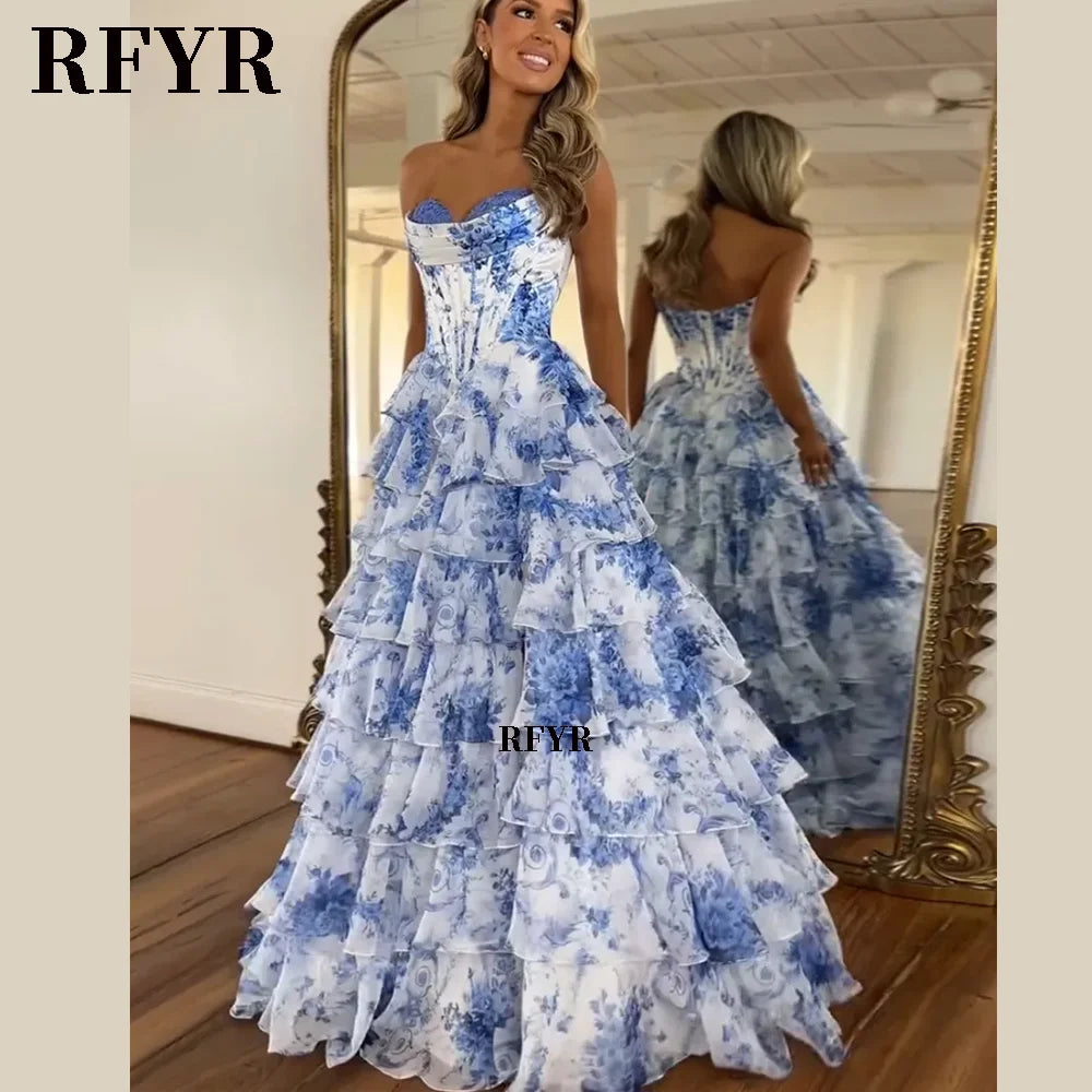 RFYR A Line Floral Prom Vestidos De Novia Pleated Elegant Prom Dress 2025 Floor Lenght Party Dress for Women  فساتين السهرة - Matrix-studios.com
