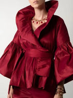 Casual Puff Long Sleeve Ruffles Blouse Office Lady Solid Color Women Wrap Shirts Lapel Collar Elegant Shirt Woman Fashion Female - Matrix-studios.com