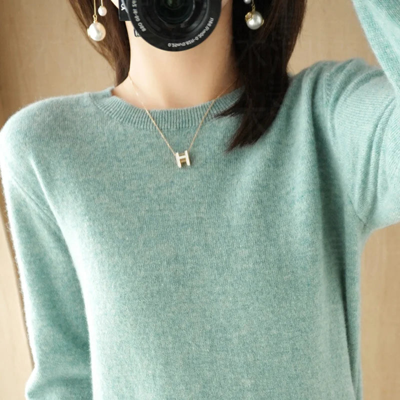 Autumn And Winter Cashmere Sweater Women's Crew Neck Pullover Casual Knitted Top Women's Short Undercoat Fashion 18 Colors - Matrix-studios.com