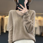 100% pure wool cashmere sweater women's V-neck pullover casual knit top autumn and winter women's coat Korean fashion - Matrix Studios